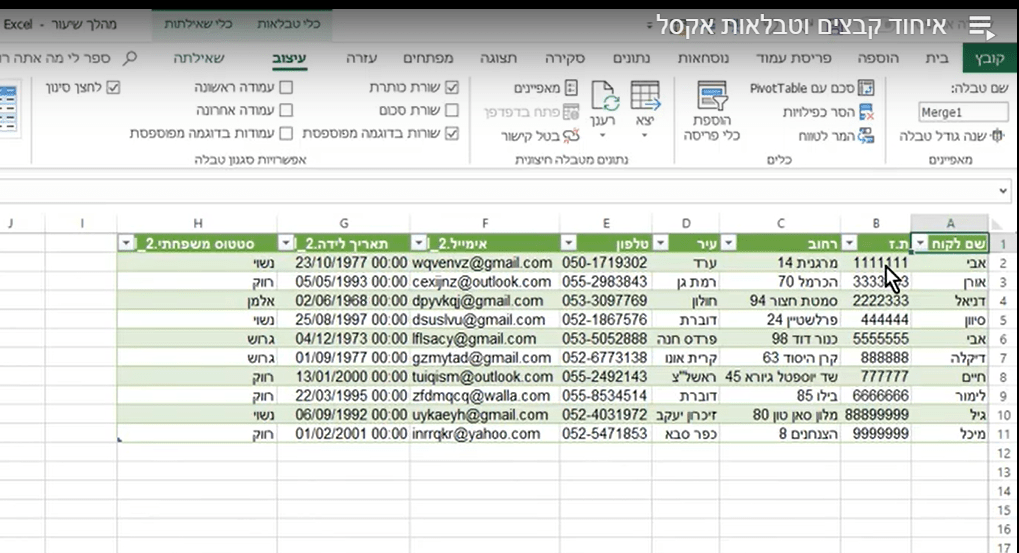 16 הצגת טבלה מאוחדת