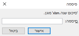 קובץ אקסל סיסמת כניסה